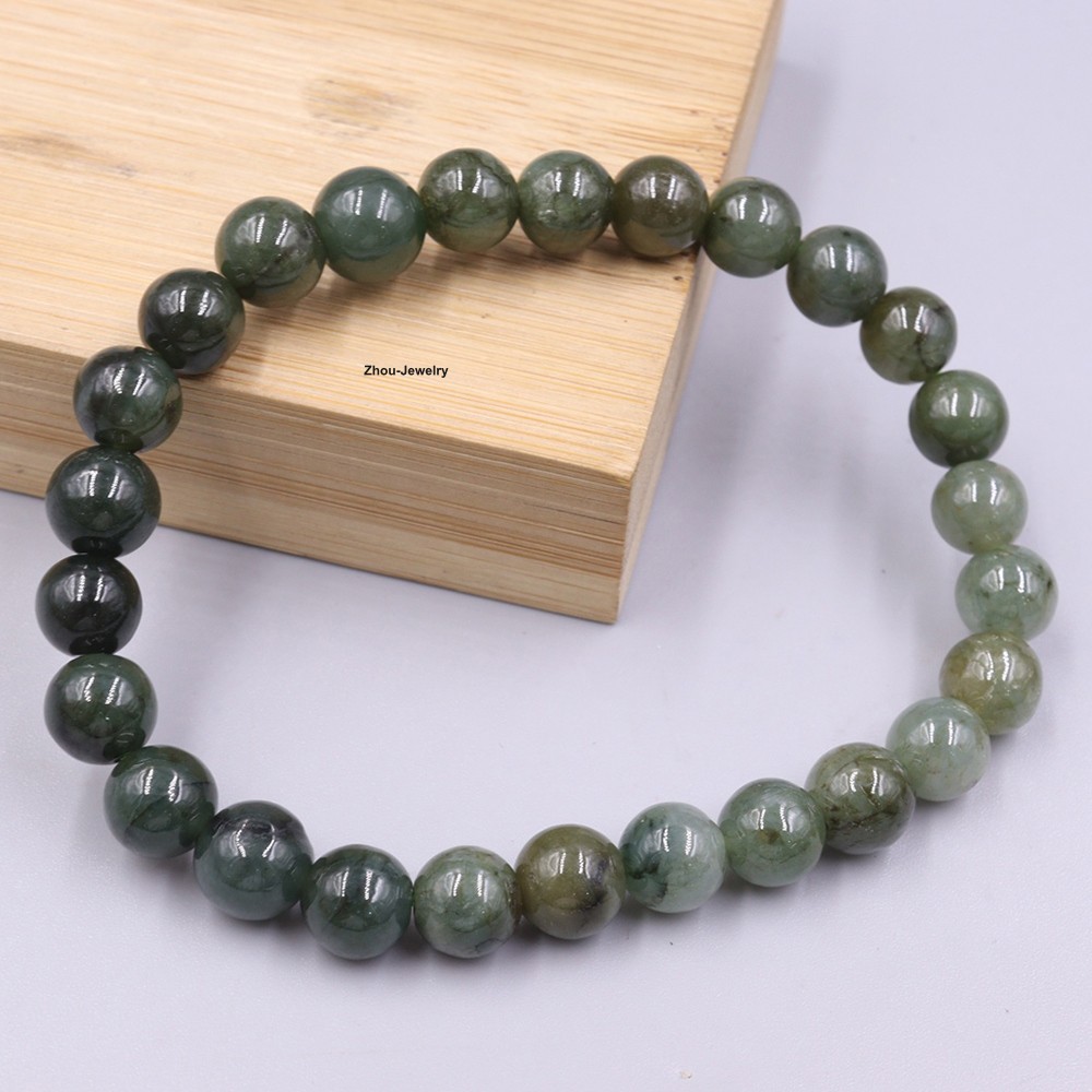 Handmade Natural Oil-Green Jade 7mm Bead Women’s Elastic Bracelet