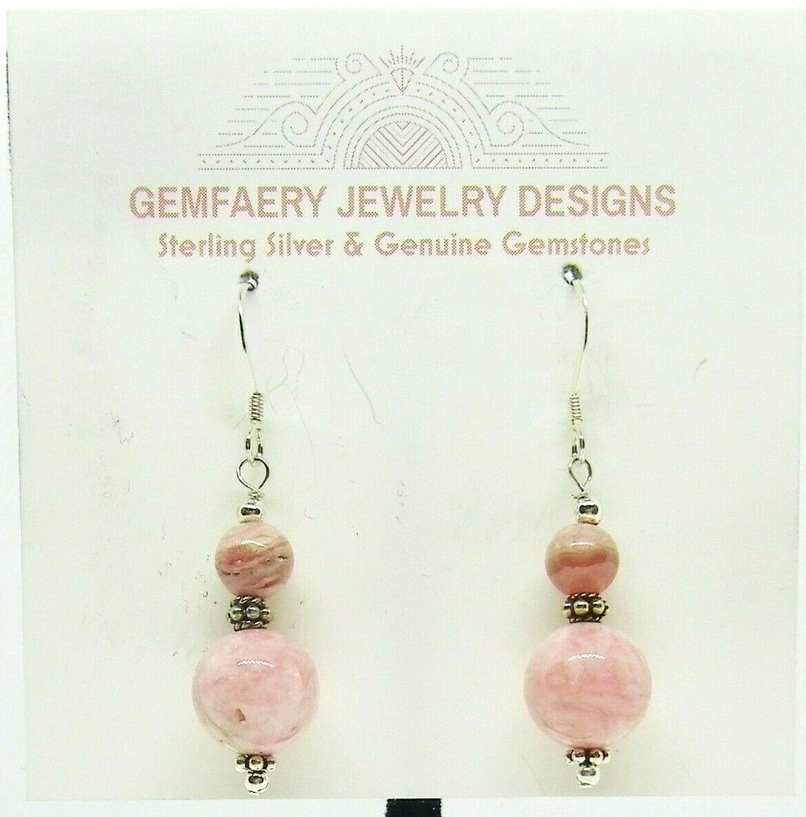 Sterling Silver Natural RHODOCHROSITE Gemstone Earrings #1254…Handmade USA