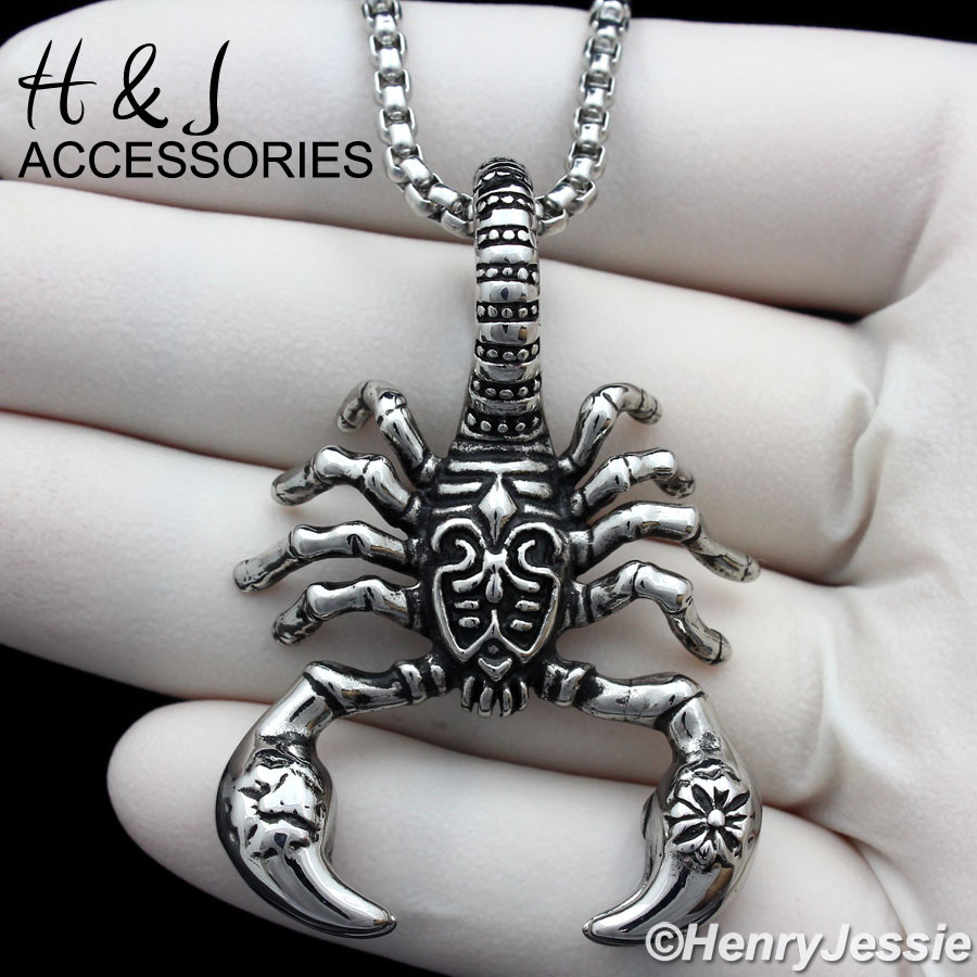 18-36″MEN Stainless Steel 3mm Silver Box Chain Necklace 3D Scorpion Pendant*AP57
