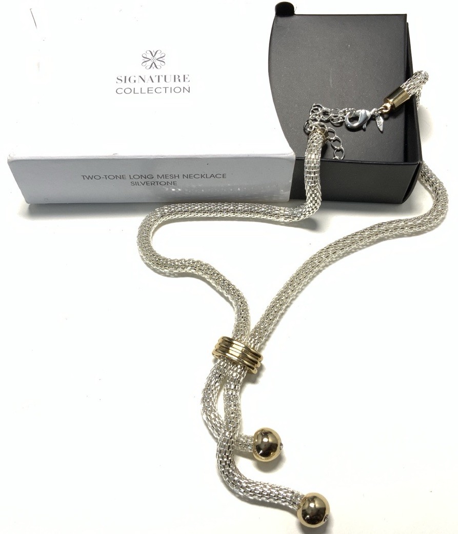 Avon Two Tone Long Mesh Necklace Silvertone 20.5-inches New in Box LW122