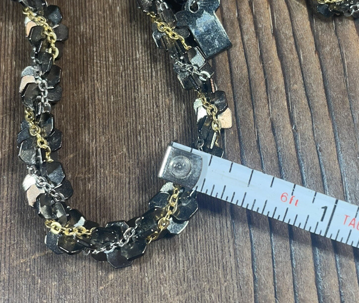 VTG Twist Chain Necklace Gunmetal Black & Silver/Gold Tone 25” Flower Clasp