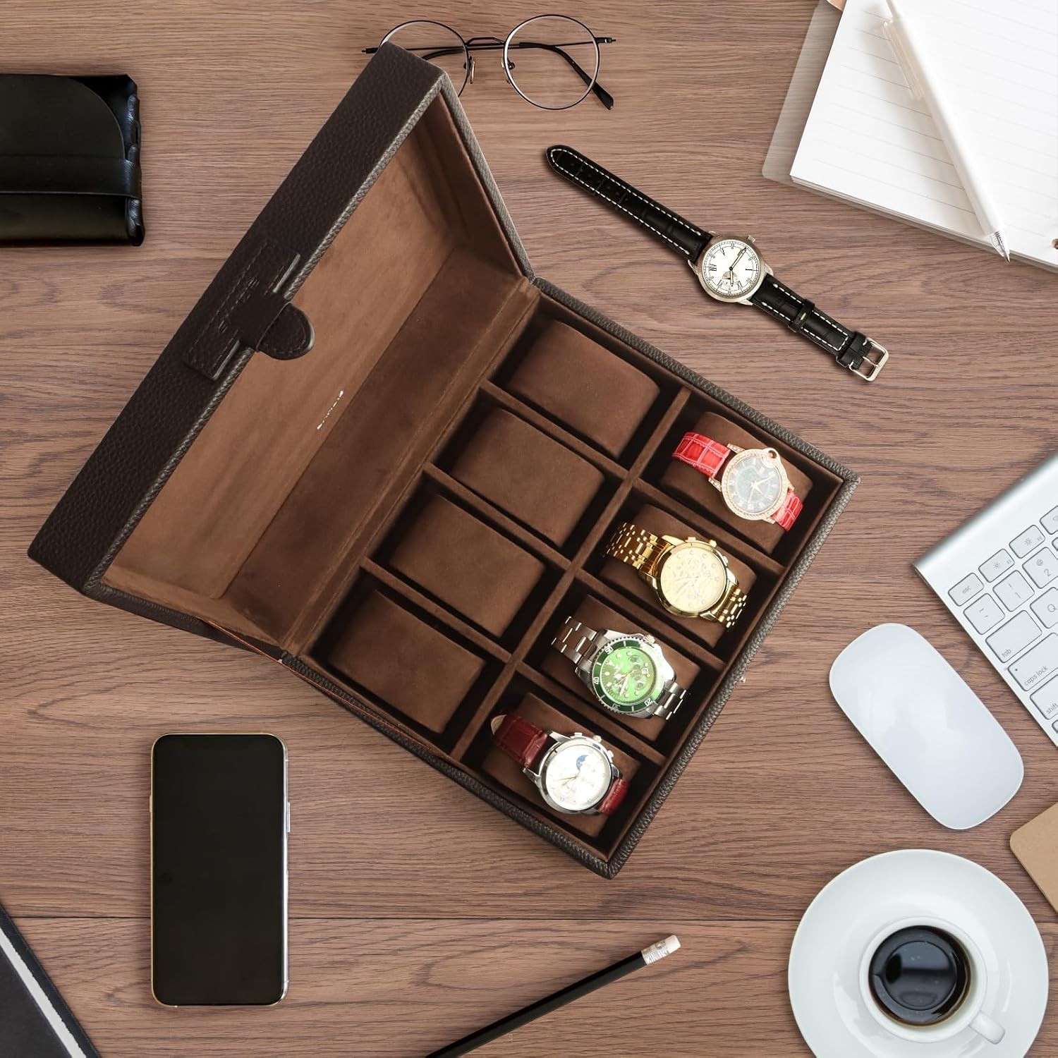 Quality 8-Slot Watch Box with Removable Pillows – Ideal Men’s Accessory