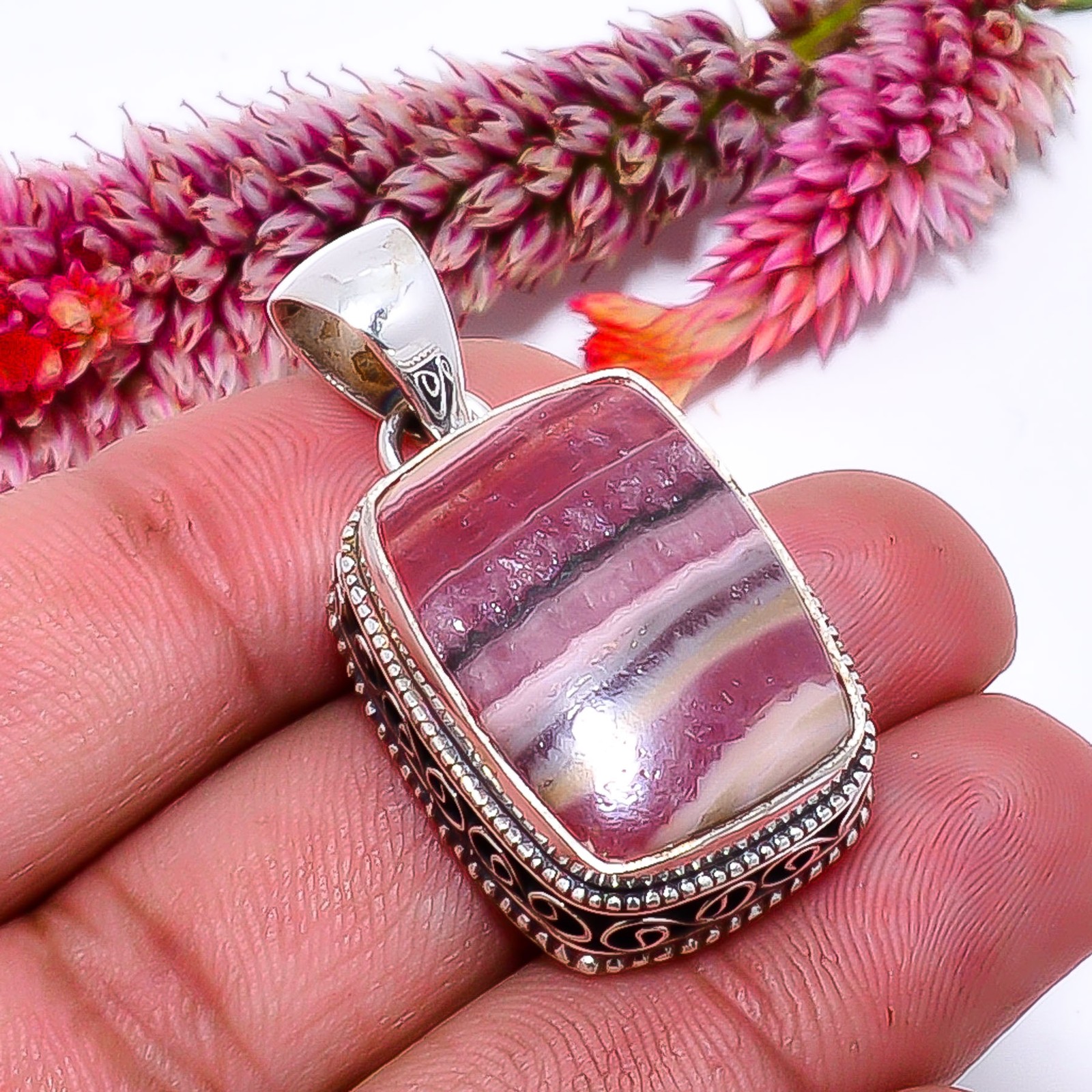 Rhodochrosite – Argentina Fine Art 925 Sterling Silver Pendant 1.48″ P0364114341