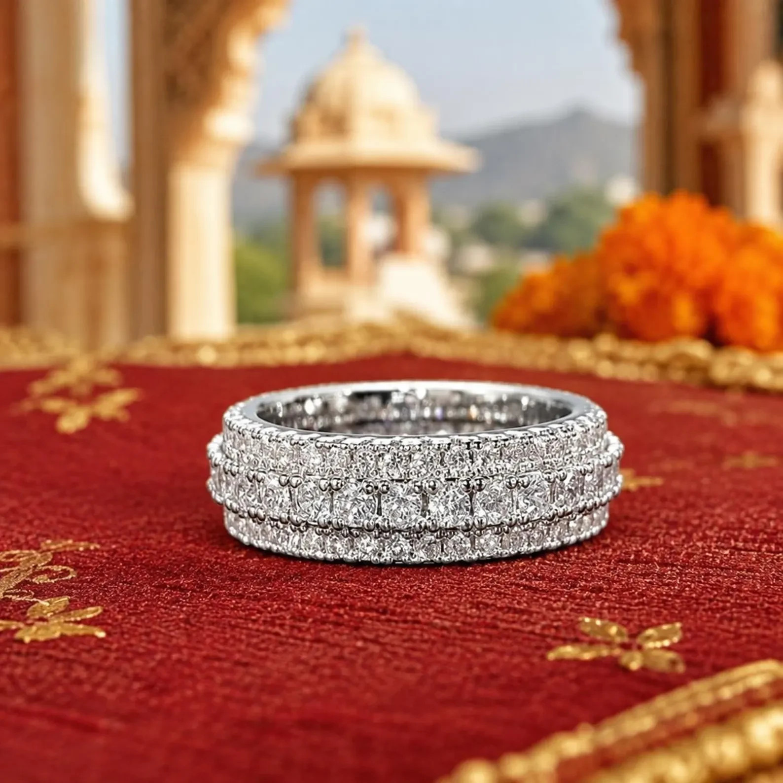4.00 Carat Round Natural Diamond Three Row: Wedding Eternity Band 18K White Gold