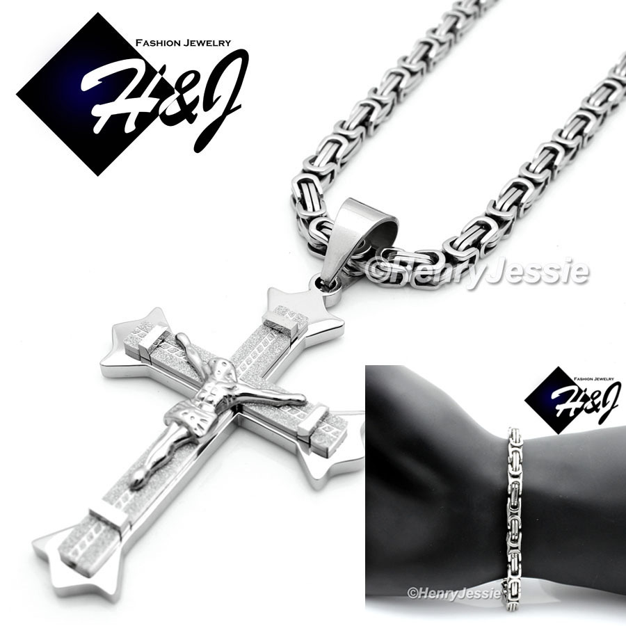 18-40″Stainless Steel 6mm Silver Box Chain Necklace Bracelet Cross Pendant*MJ28