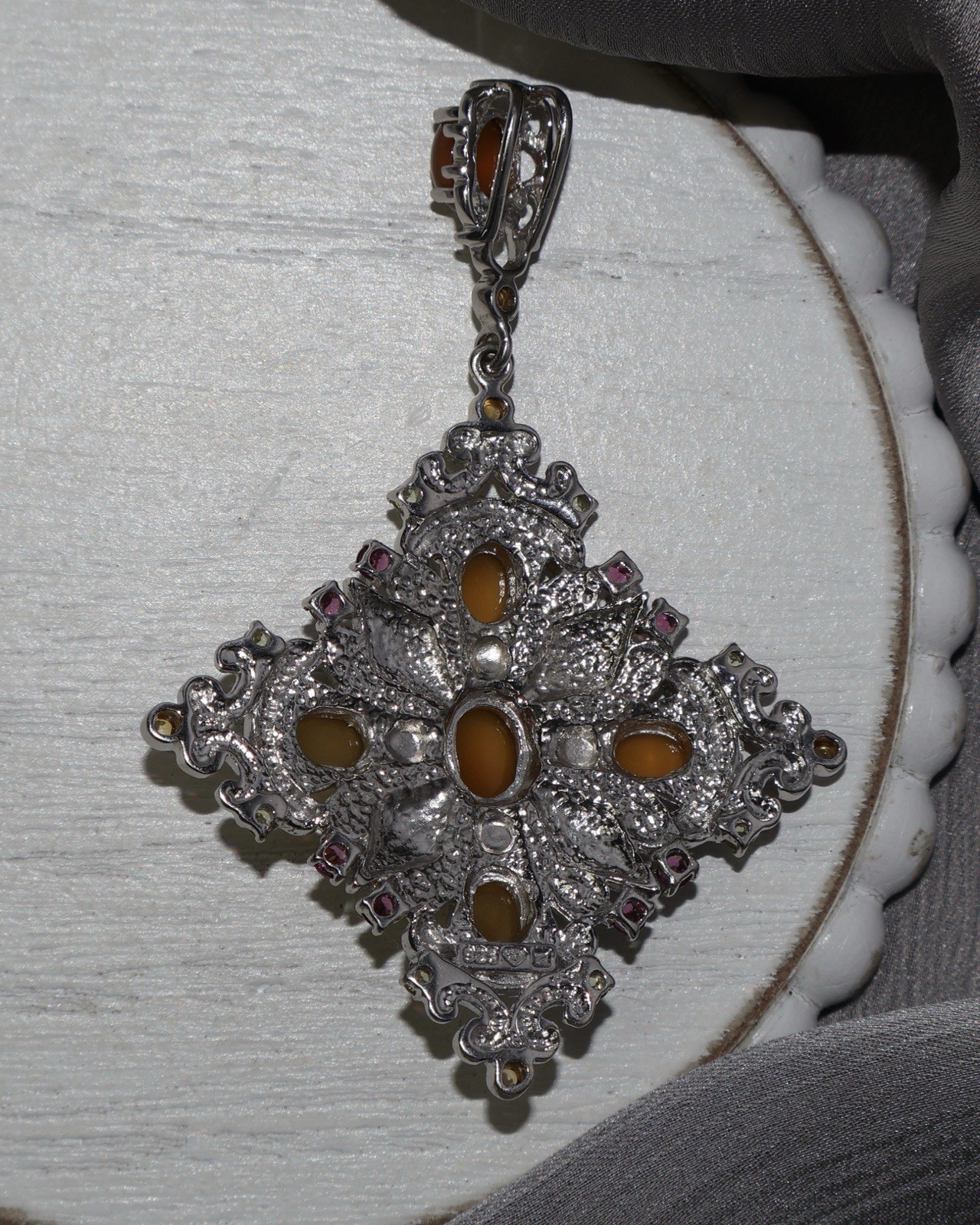 Sterling Enamel Citrine Cross Pendant 17.57G / 2.8in