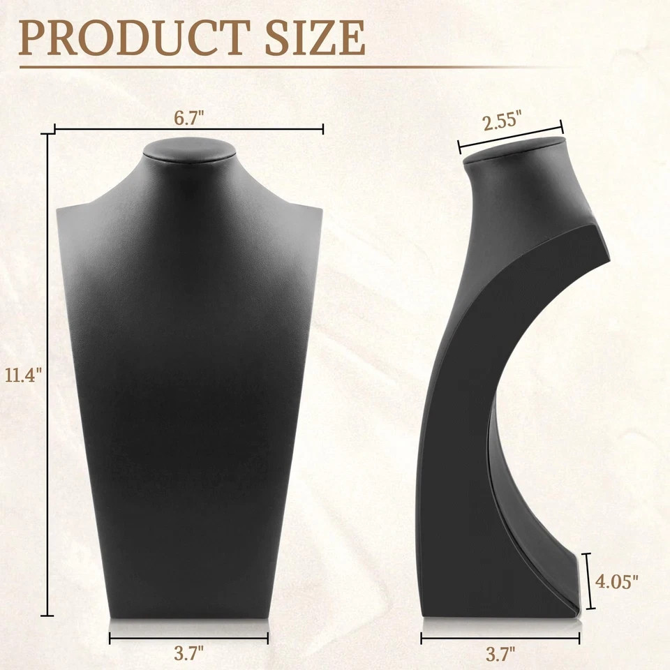 PU Leather Necklace Display Stand Bust Jewelry Holder Rack Pendant Neck Model