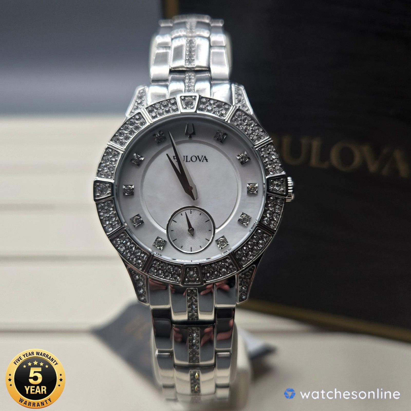 Bulova 96L291 Women’s Silver Crystal Bezel Bracelet Watch Store Display