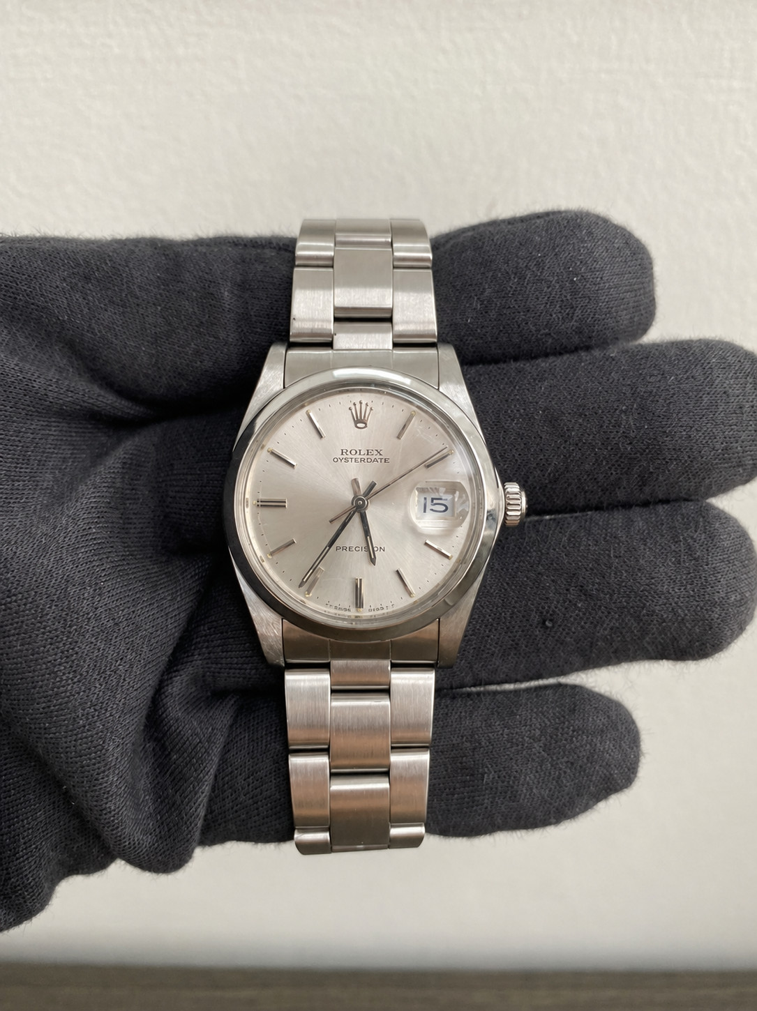 Rolex 34MM Oysterdate Precision SS Silver Stick Dial Men’s Watch 6694