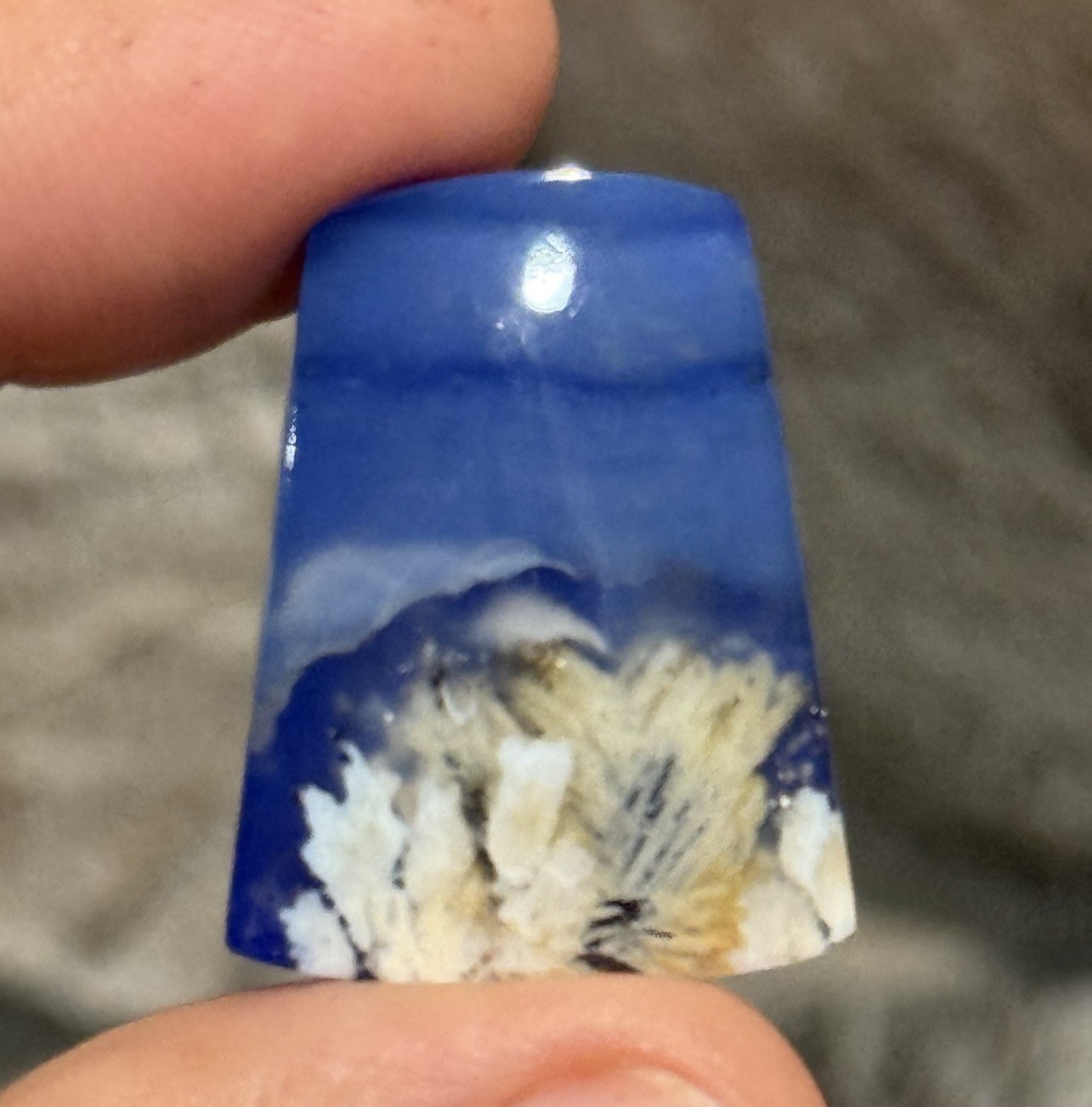 32.3ct 28x21x5mm Flower Plume Agate And Lapis Lazuli Doublet Cabochon Gem