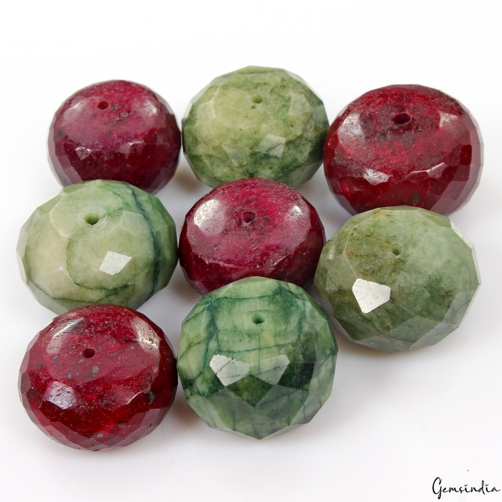 25-29mm Genuine Natural Red Ruby Green Emerald Round Cut Loose Beads Strand 5.5″