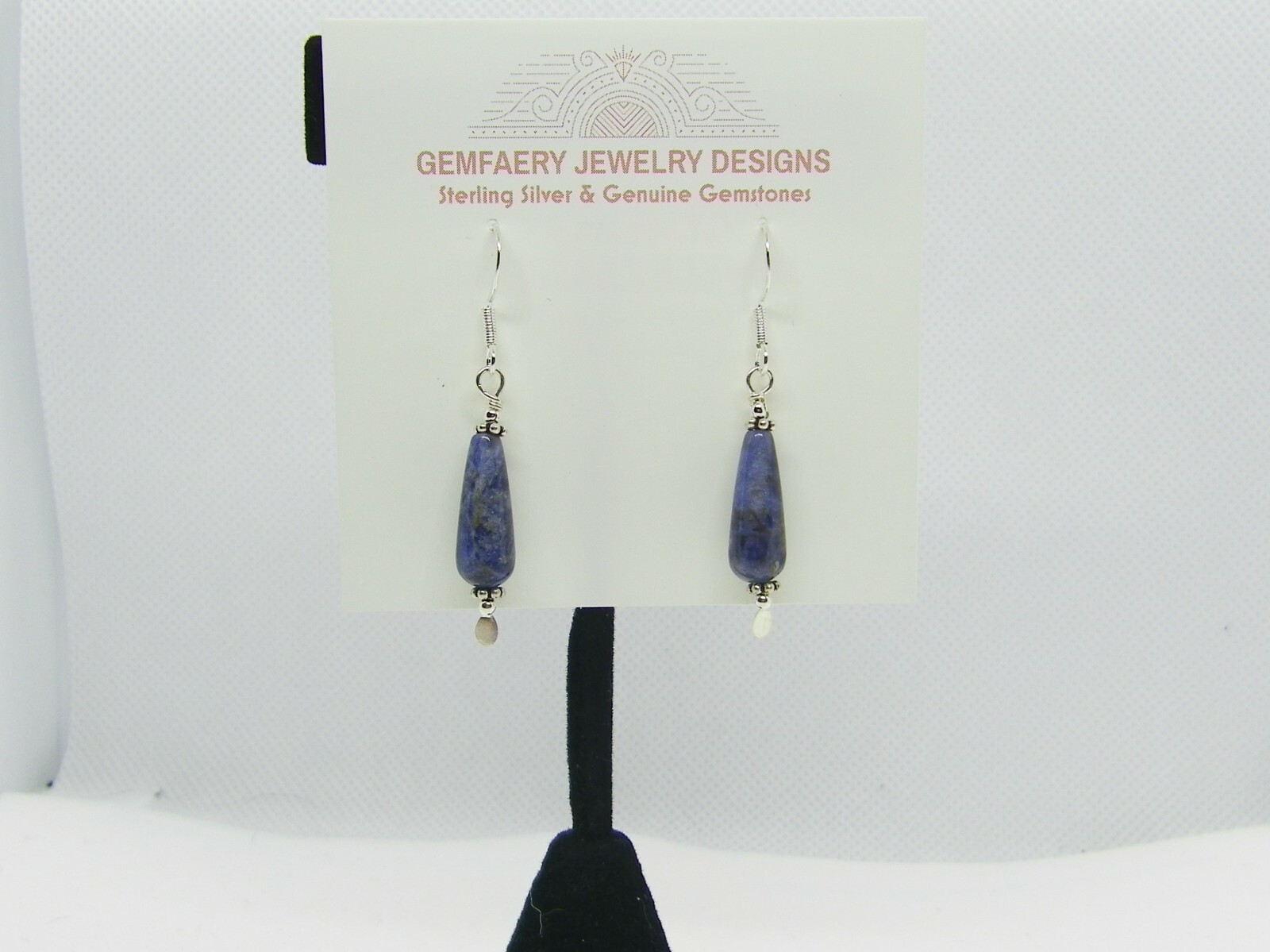 Sterling Silver SODALITE Teardrop Dangle Gemstone Earrings #1121…Handmade USA