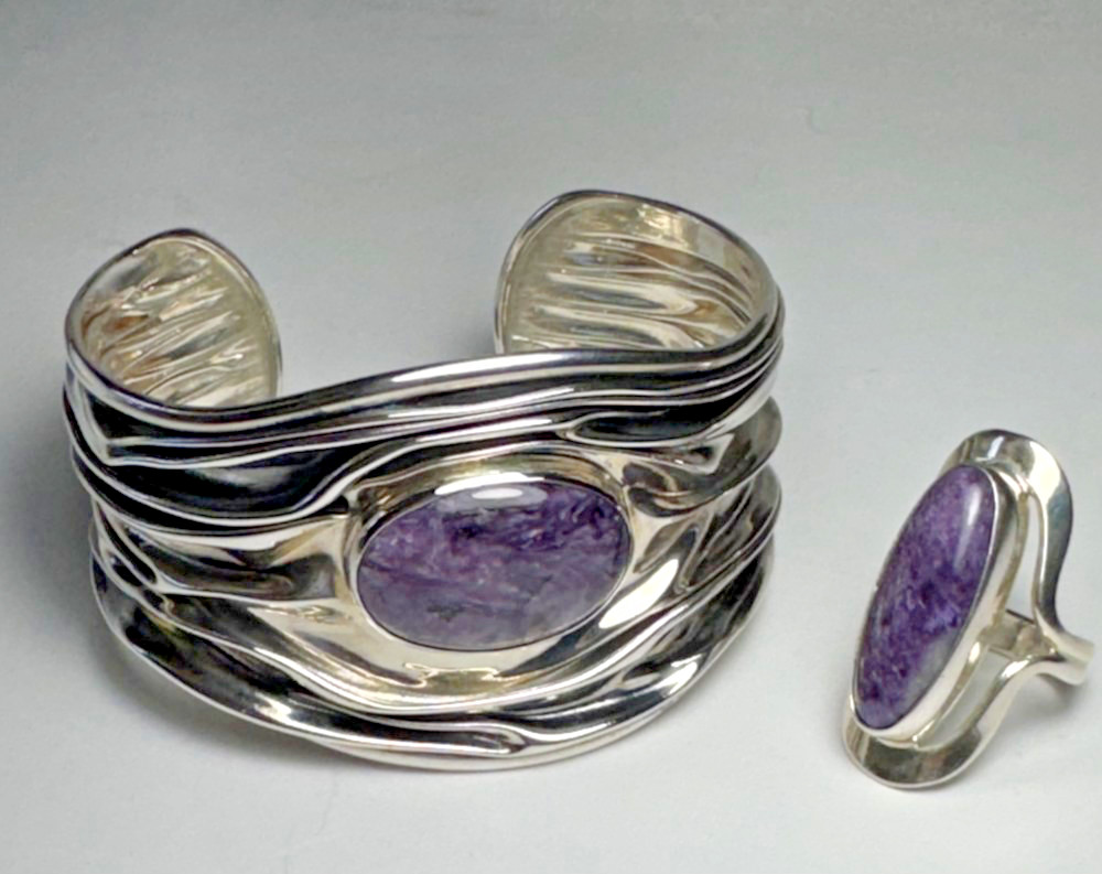 Dominique Dinouart DDD Sterling Silver Charoite Bracelet Ring Set 925 Mexico Mod