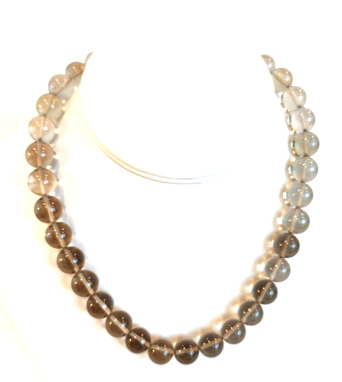 Translucent Light Tan Smoky Quartz 16″” 12mm Beaded Necklace 7049