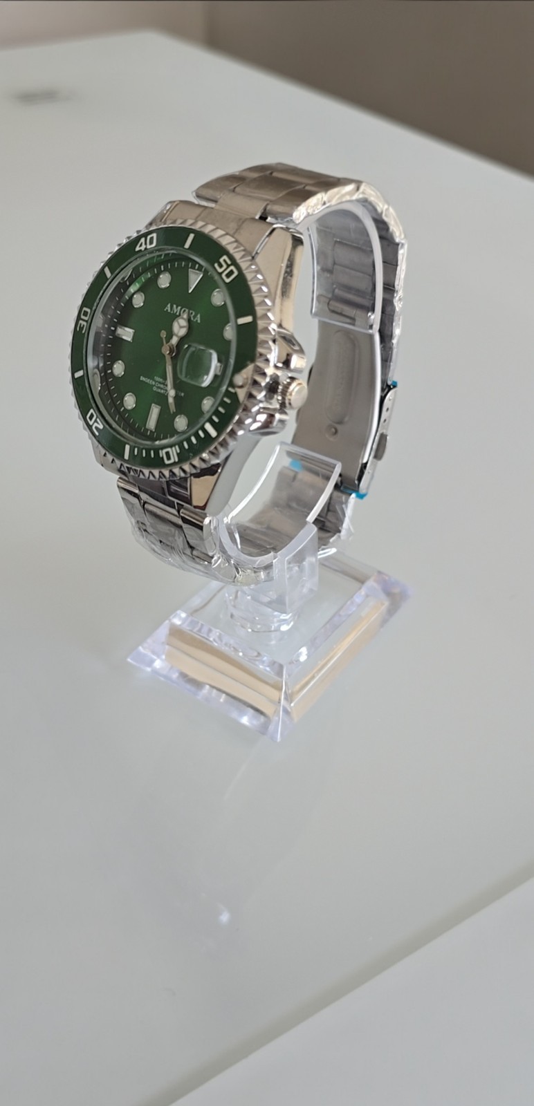 Men’s Green Dial Stainless Steel Diver Style Watch Date Quartz Luxury Sport…