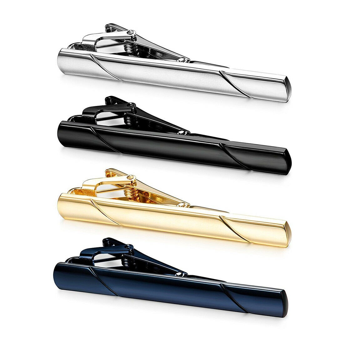 Mens Stainless Steel Tie Clip Necktie Bar Clasp Clamp Pin Gold Black Silver 4pcs