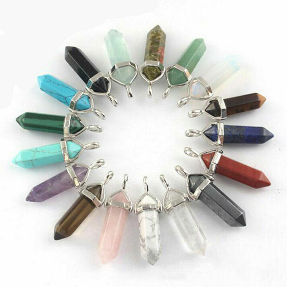 32PC Chakra Quartz Crystal Point Healing Gemstone Pendant Necklace Stone