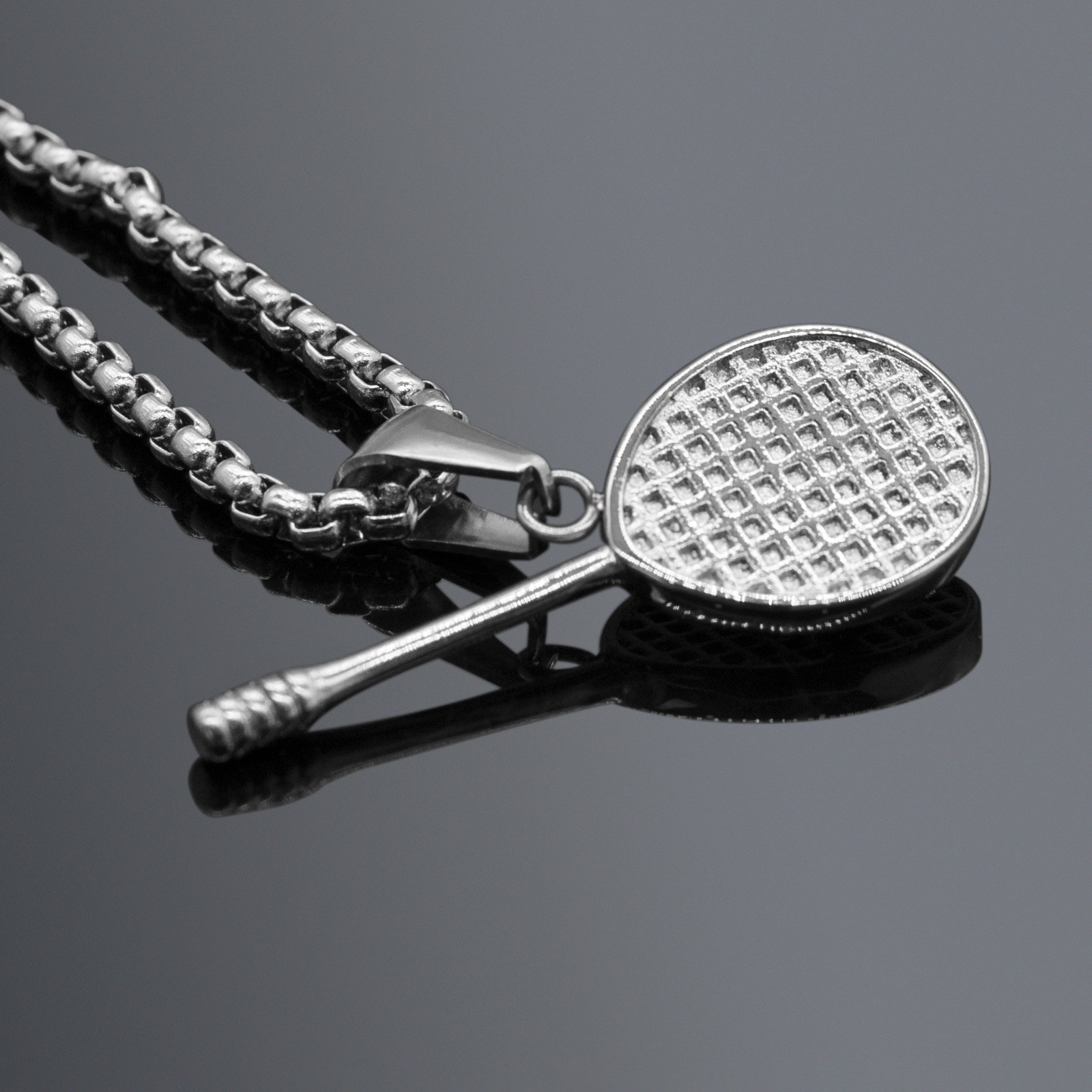 24′ Gold Silver Black Badminton Racket Pendant Necklace Keepsake Stainless Steel