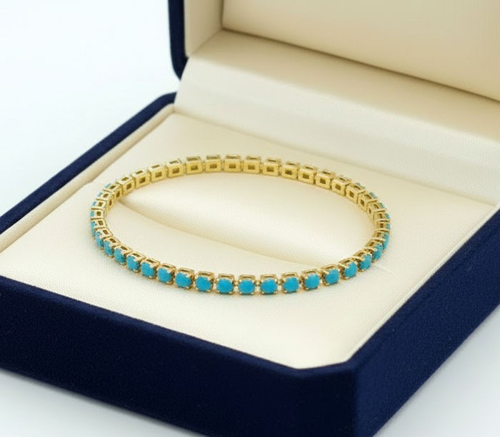 LAB CREATED 3.85 Cts TURQUOISE BRACELET 14K YELLOW GOLD PLATED – New With Tag