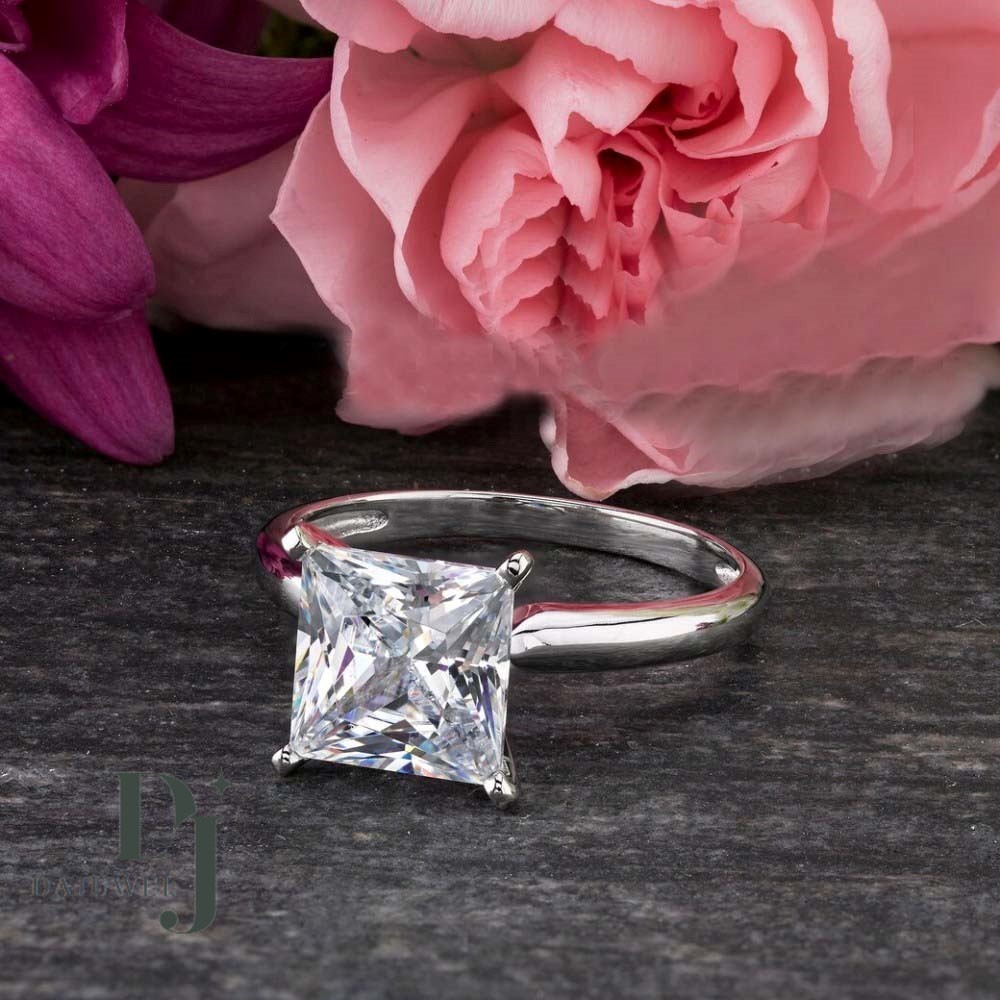Moissanite Solitaire Engagement Ring Solid 14K White Gold 2 CT Princess Cut VVS1