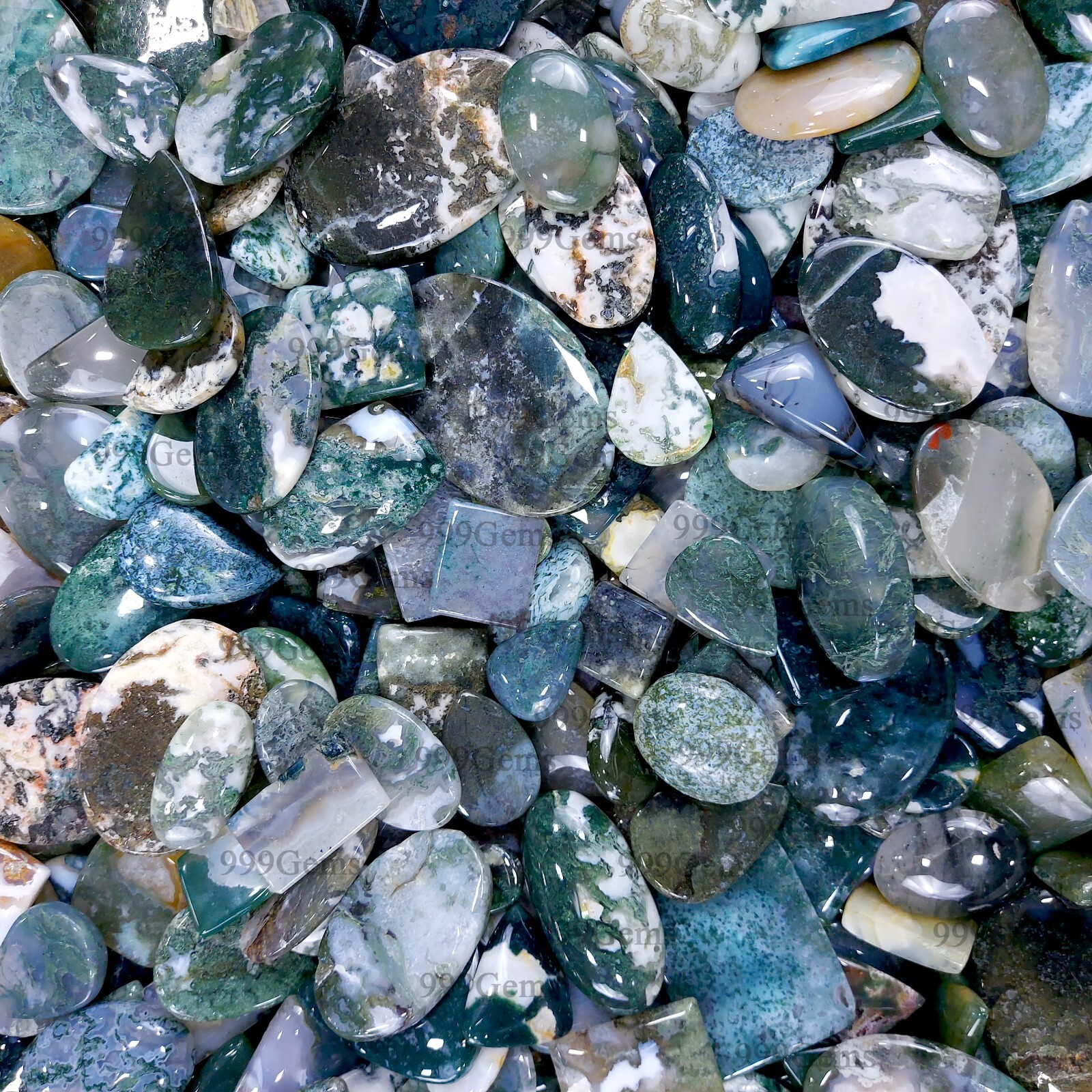 30 Pcs Green Moss Agate Mix Shape Loose Cabochone Bulk Lot For Jewelry 15-40mm