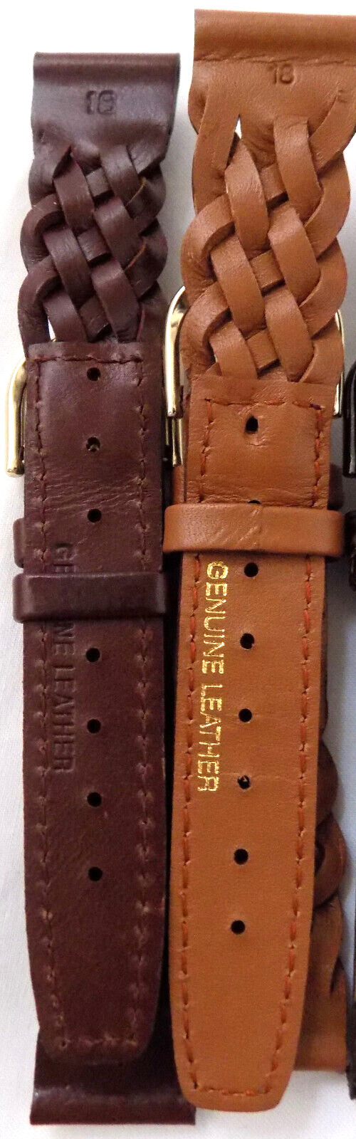 2 for 1 (1 Brown & 1 Dark Beige) Braided Woven Genuine Leather 18mm Watch Bands