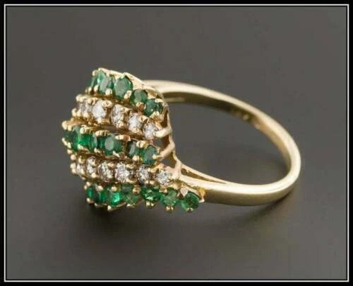2.50Ct Cluster Simulated Green Emerald Engagement Ring 14k Yellow Gold Plated