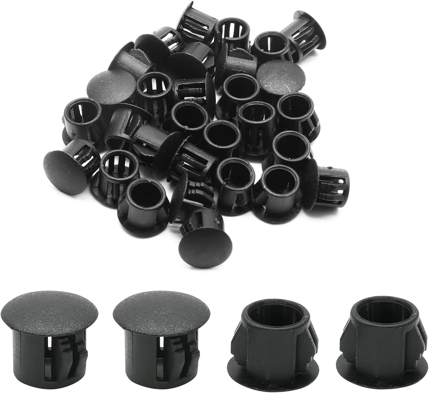 30PCS Black Plastic Hole Plugs 8mm | Flush Type Snap-In End Caps for Furniture