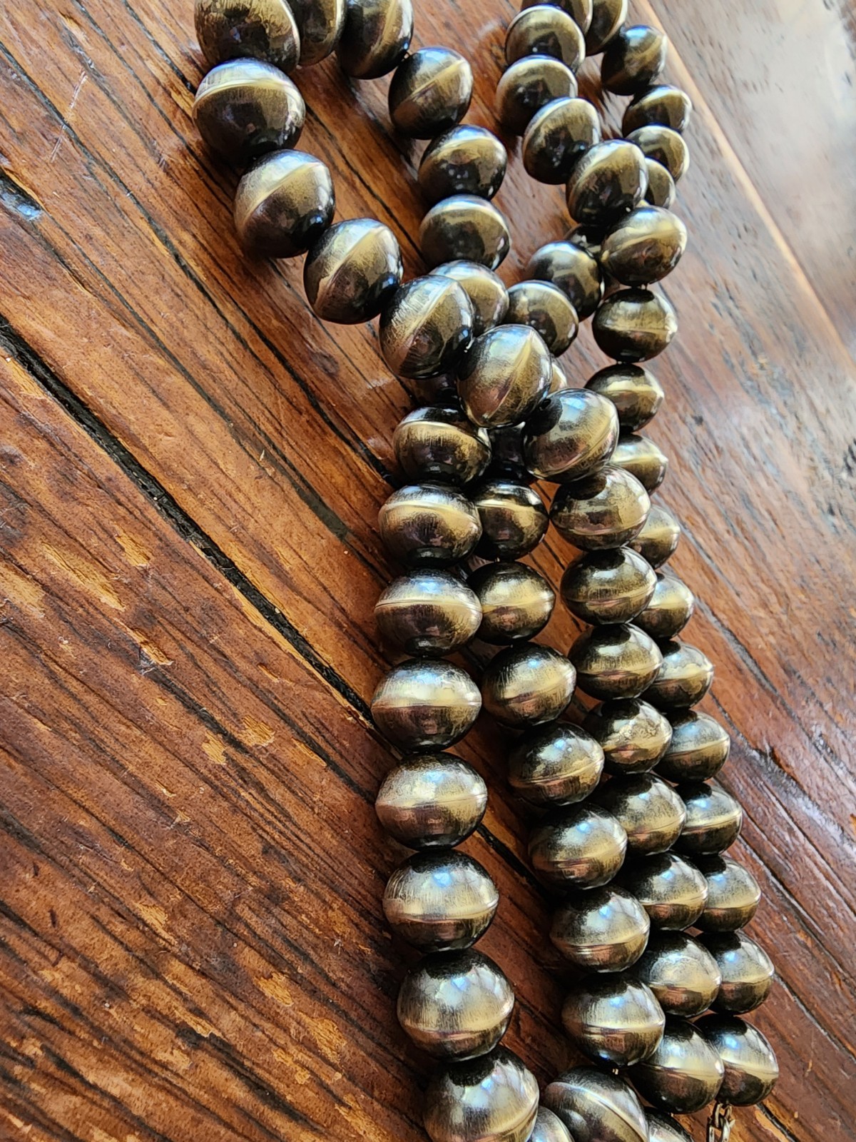 34″ Vintage HANDMADE Signed HS NAVAJO Sterling Silver Beaded NECKLACE 140g 13mm
