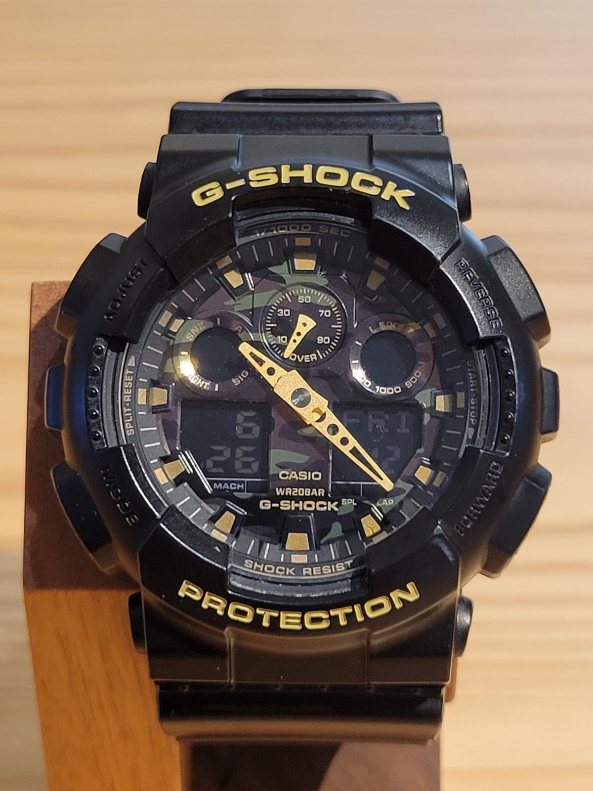 EXCELLENT! ​CASIO G-SHOCK GA-100CF Camo Dial Black – NEW BATTERY, HANDS ALIGNED