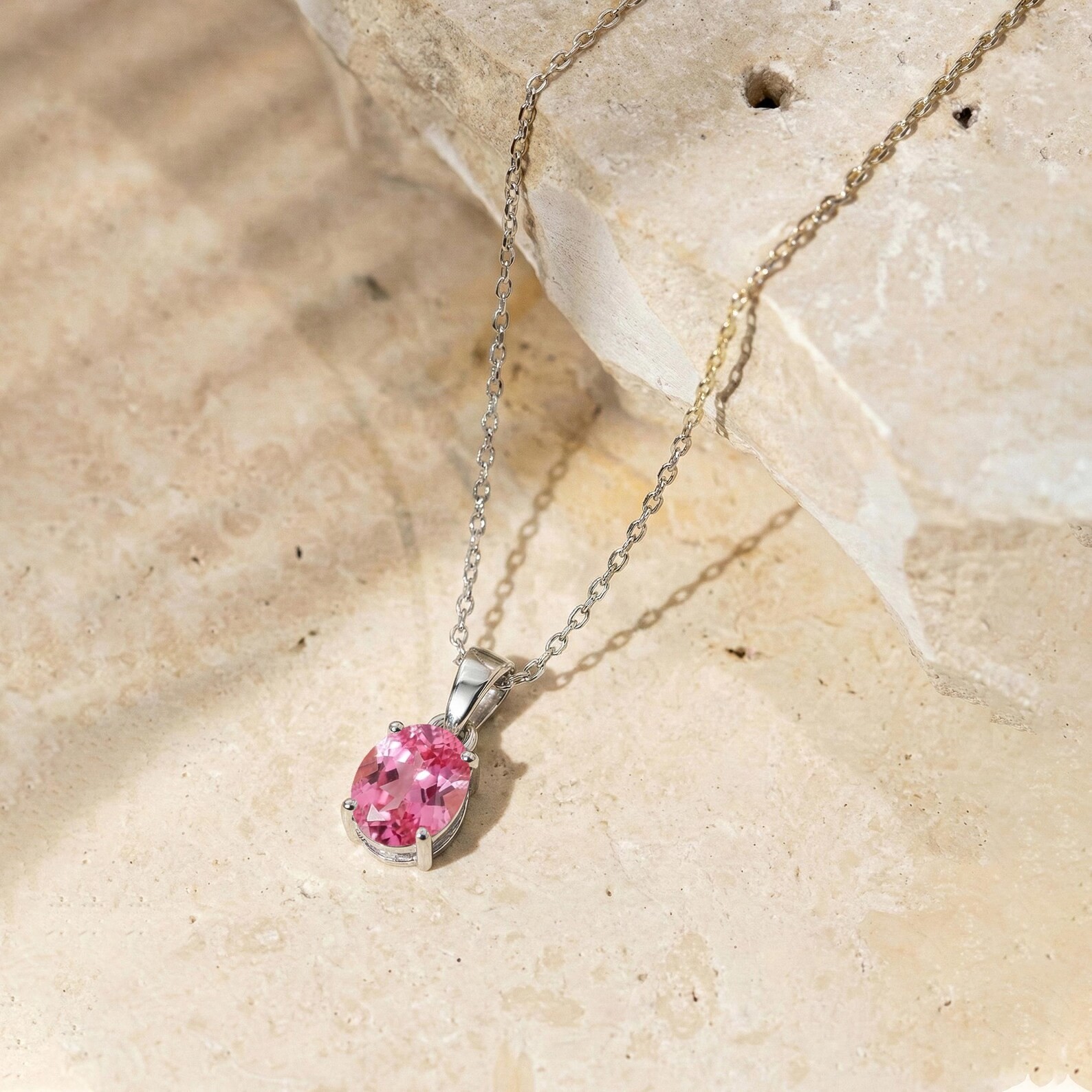 4.00 Ct Oval Cut Natural Pink Sapphire Diamond Gorgeous Pendant 14K White Gold
