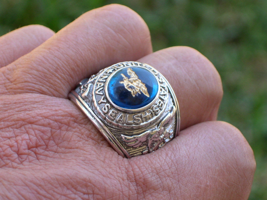12x10mm US Military Navy Seals Rhodium Plated Solitaire Stone Men Ring Size 7-15