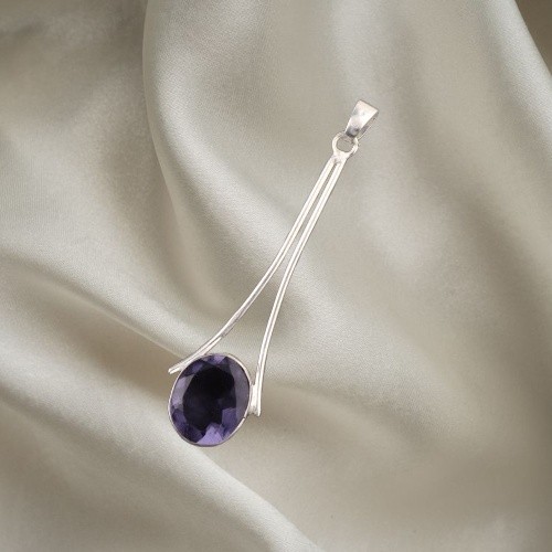 925 Sterling Silver Natural Iolite Channel Set Anniversary Unique New Pendant