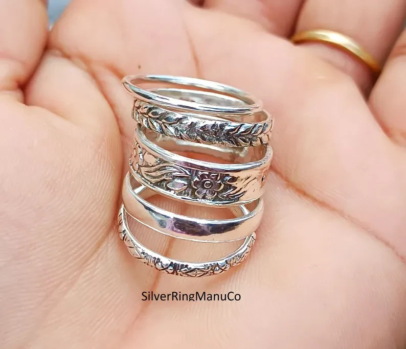 Silver stacking rings, 925 Sterling silver ring, Set Of 5 Rings silver All size