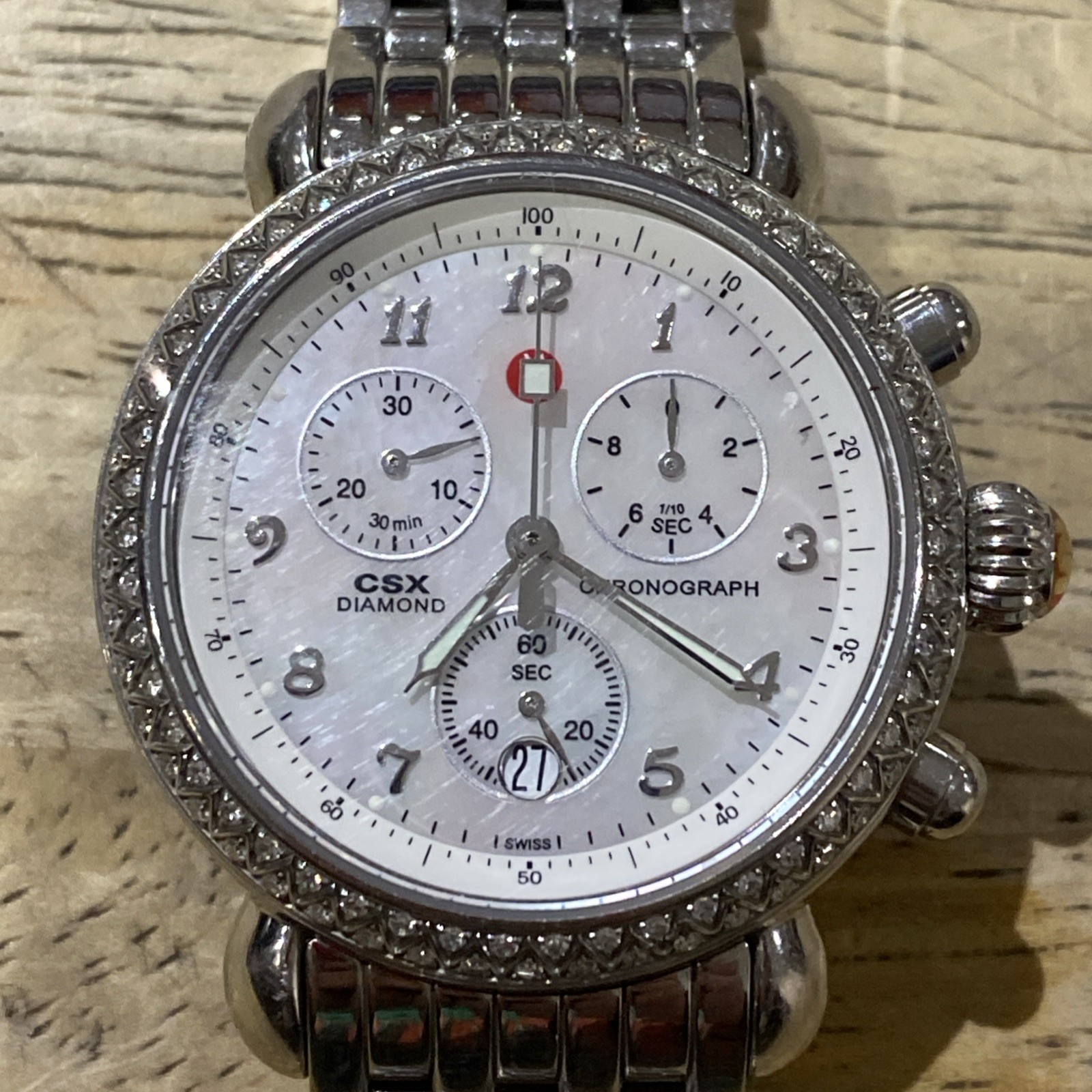 MICHELE CSX Diamond Chronograph MOP Dial Stainless Steel Watch 71-3600