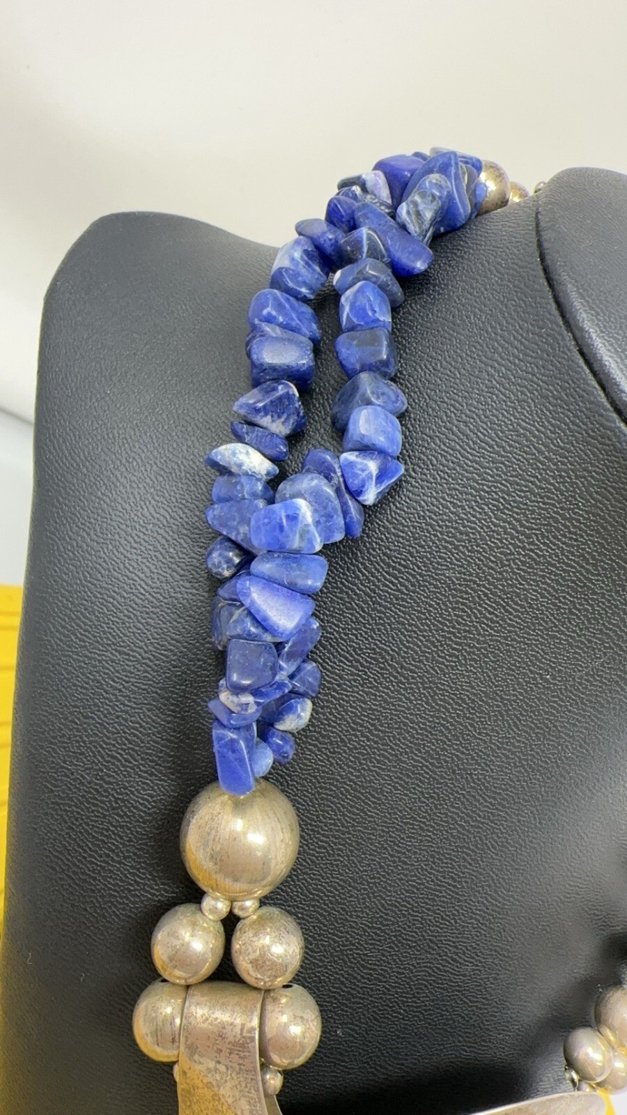 Sterling silver choker and Lapis genuine Stone 114g 18 In