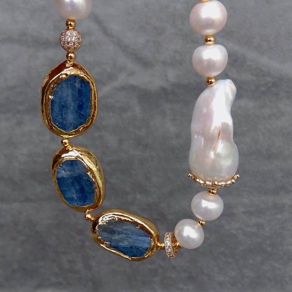 Keshi Pearl Natural Blue Kyanite Bracelet Fashion Fine Handmade Jewelry For Gift