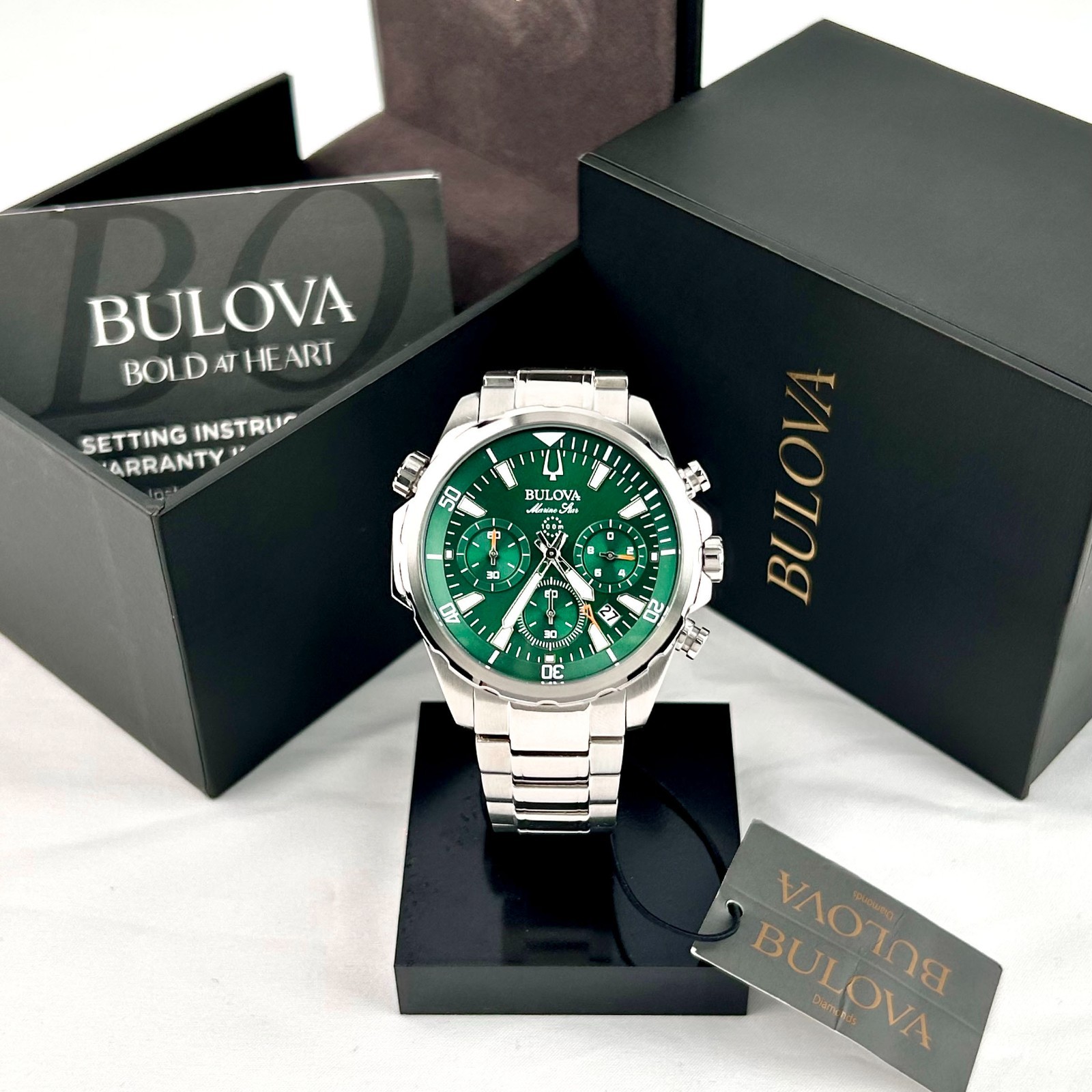 New Bulova Classic Green Marine Star Stainless Steel 96B396 Men’s Watch (43MM)