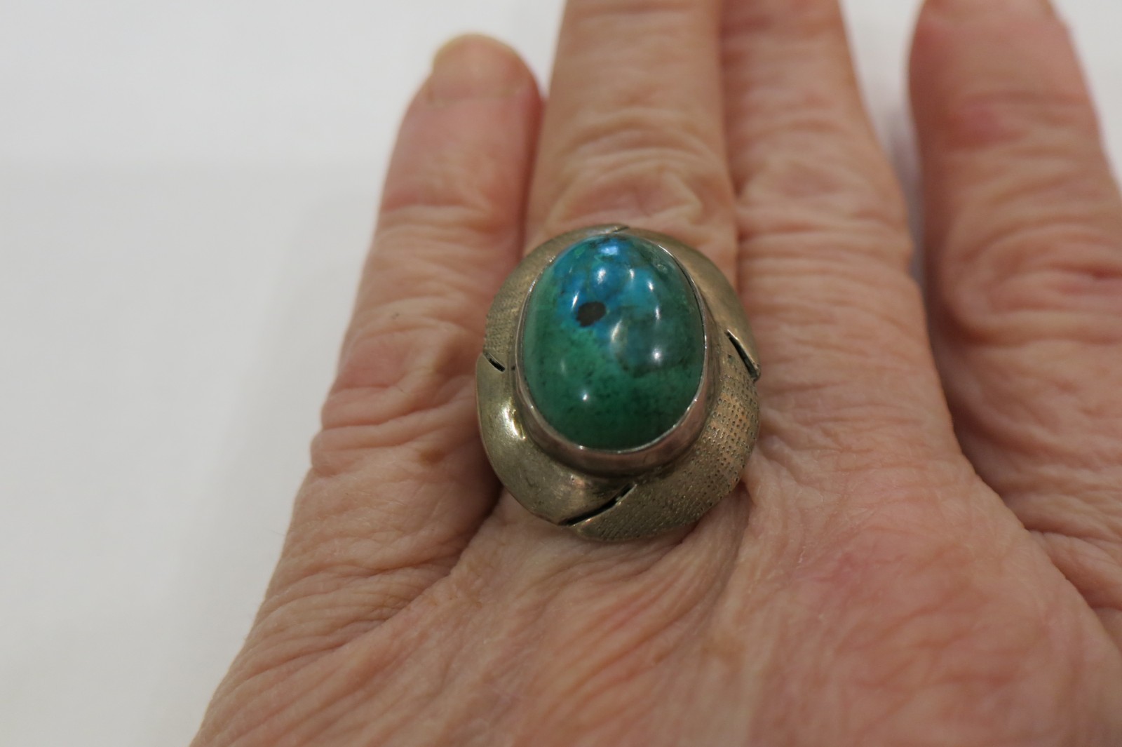 Vintage Southwest Sterling Turquoise or Chrysocolla ring size 6.25 6.3 gram