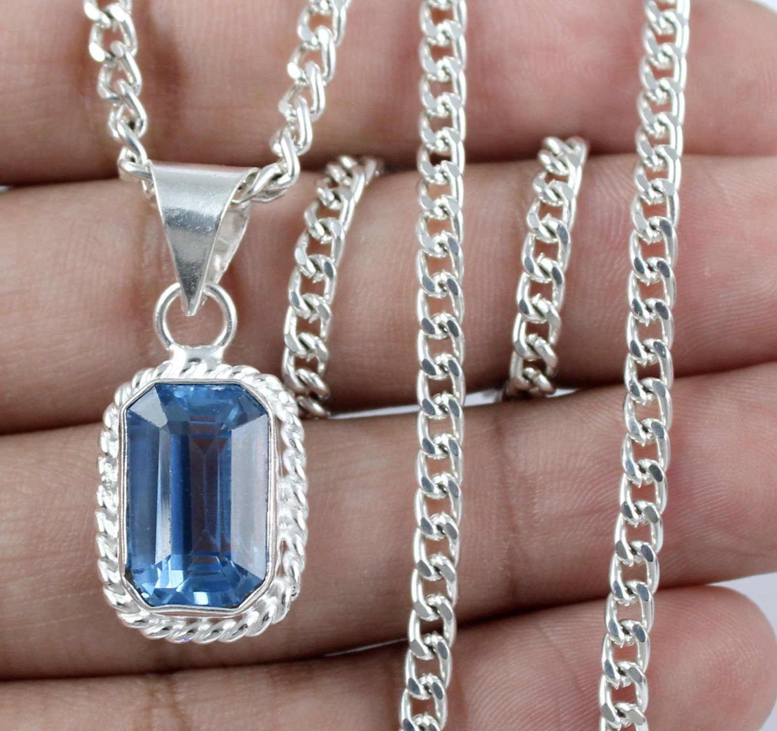 14.85 Ct Natural Swiss Blue Topaz Emerald Cut Gemstone Certified Pendant SEE VDO