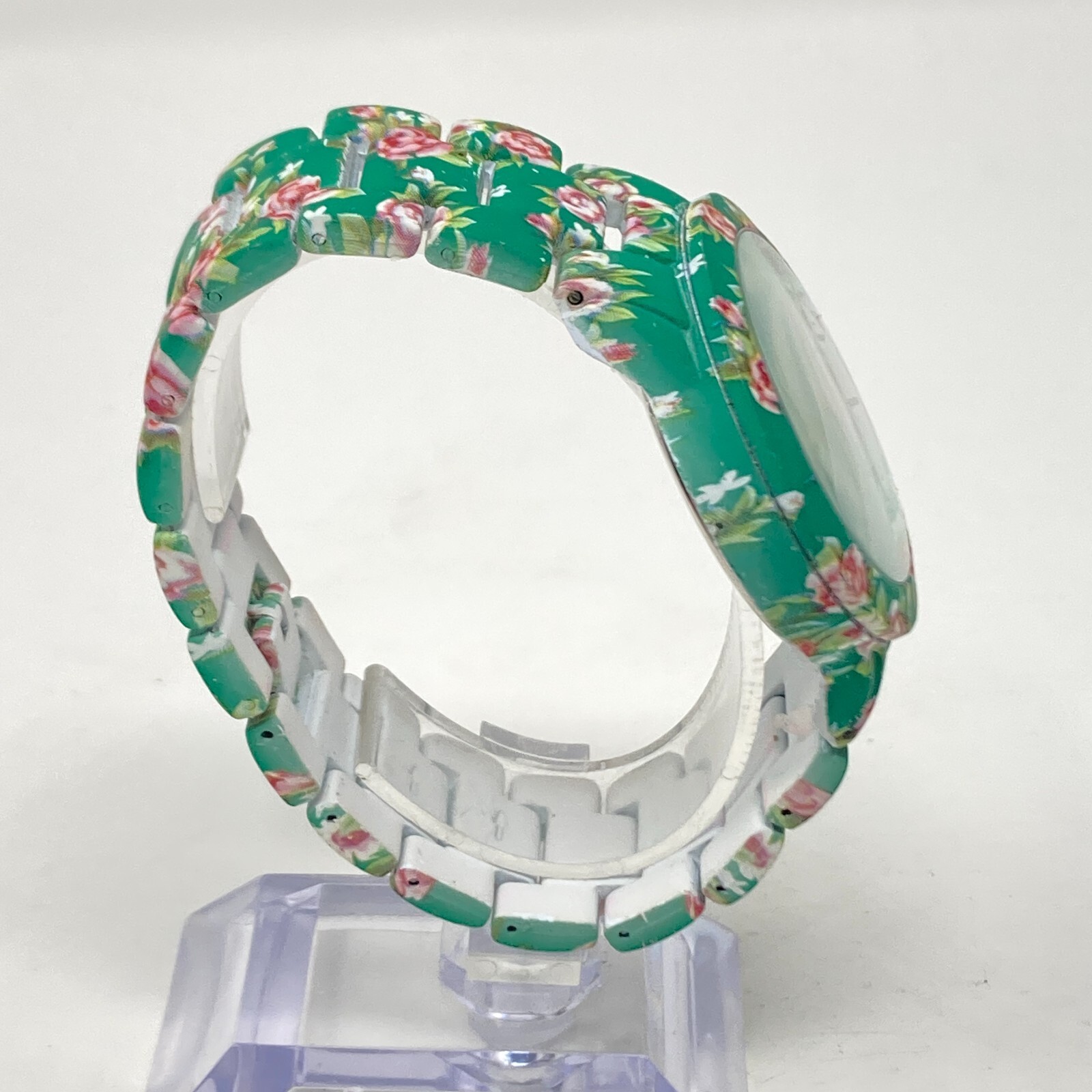 Kim Rogers Women’s Watch 39mm Green Pink Floral Spring Round New Battery 7″