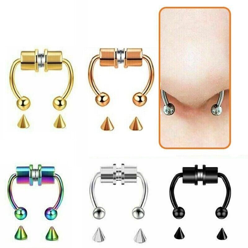 Magnetic Non-Piercing Fake Nose Rings Septum Segment Helix Club Clickers Punk US