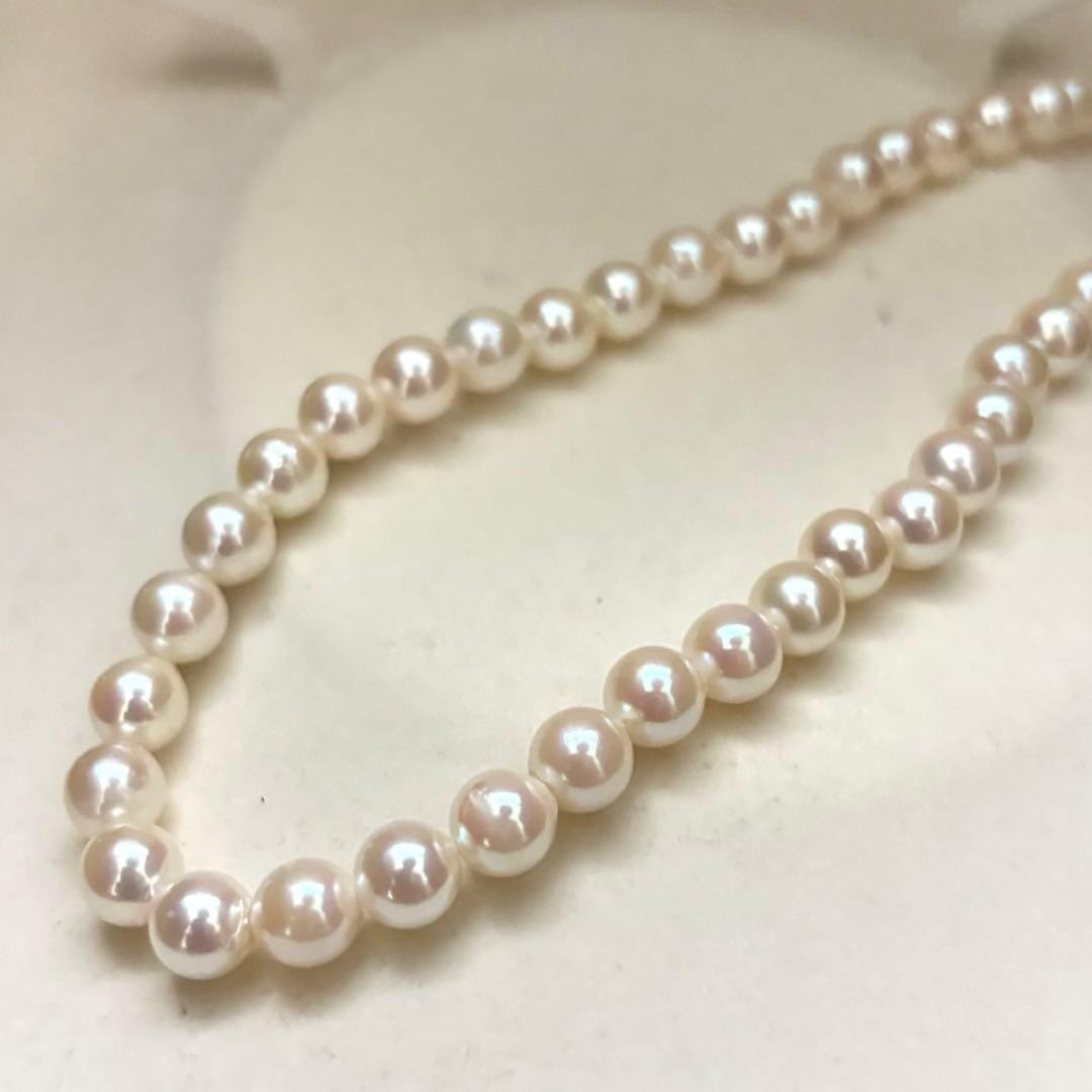 AKOYA PEARL NECKLACE 6.5 7.0MM REAL PEARL WHITE HIGH LUSTER SILVER CLASP JAPAN