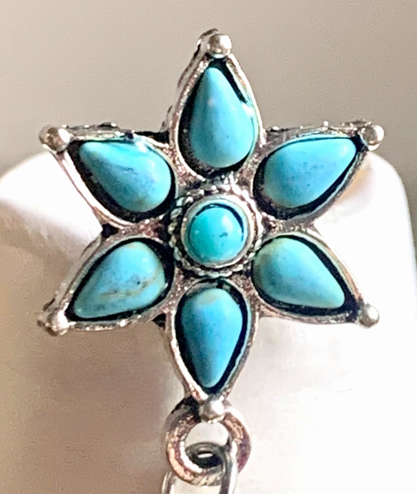 2 5/8″L Fun Southwestern Silver Cactus Outline Turquoise Beaded Flower Earrings