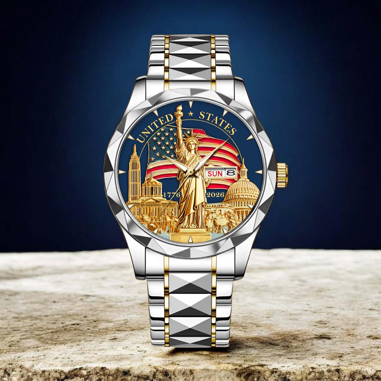 2026 USA 250th Anniversary Gold Watch Statue of Liberty American Flag Men’s Gift