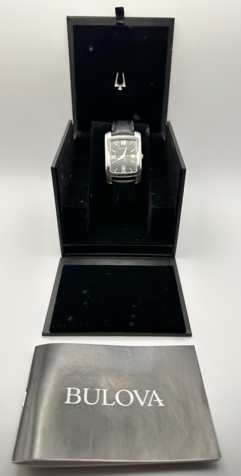 BULOVA Quartz Tank, 31mm Silver-Tone/Black Leather Band, Ref. 96B269; Fast Ship!