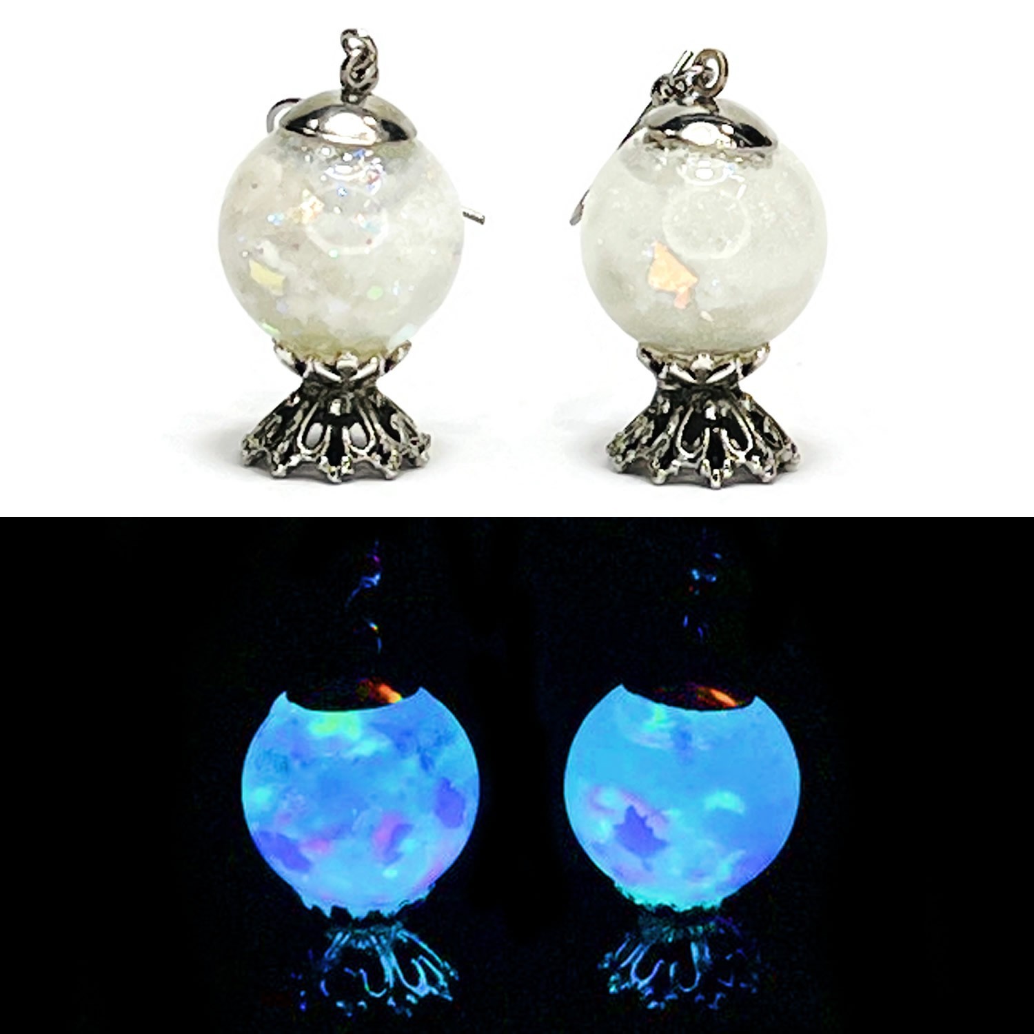 Miniature Crystal Ball Christmas Water Snow Globe Glow in the Dark Earrings