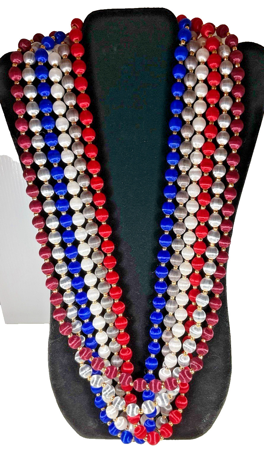 Lot of 6 Necklaces Silk/Satin Wrapped Beads Gold Tone Spacers Multicolor Vintage