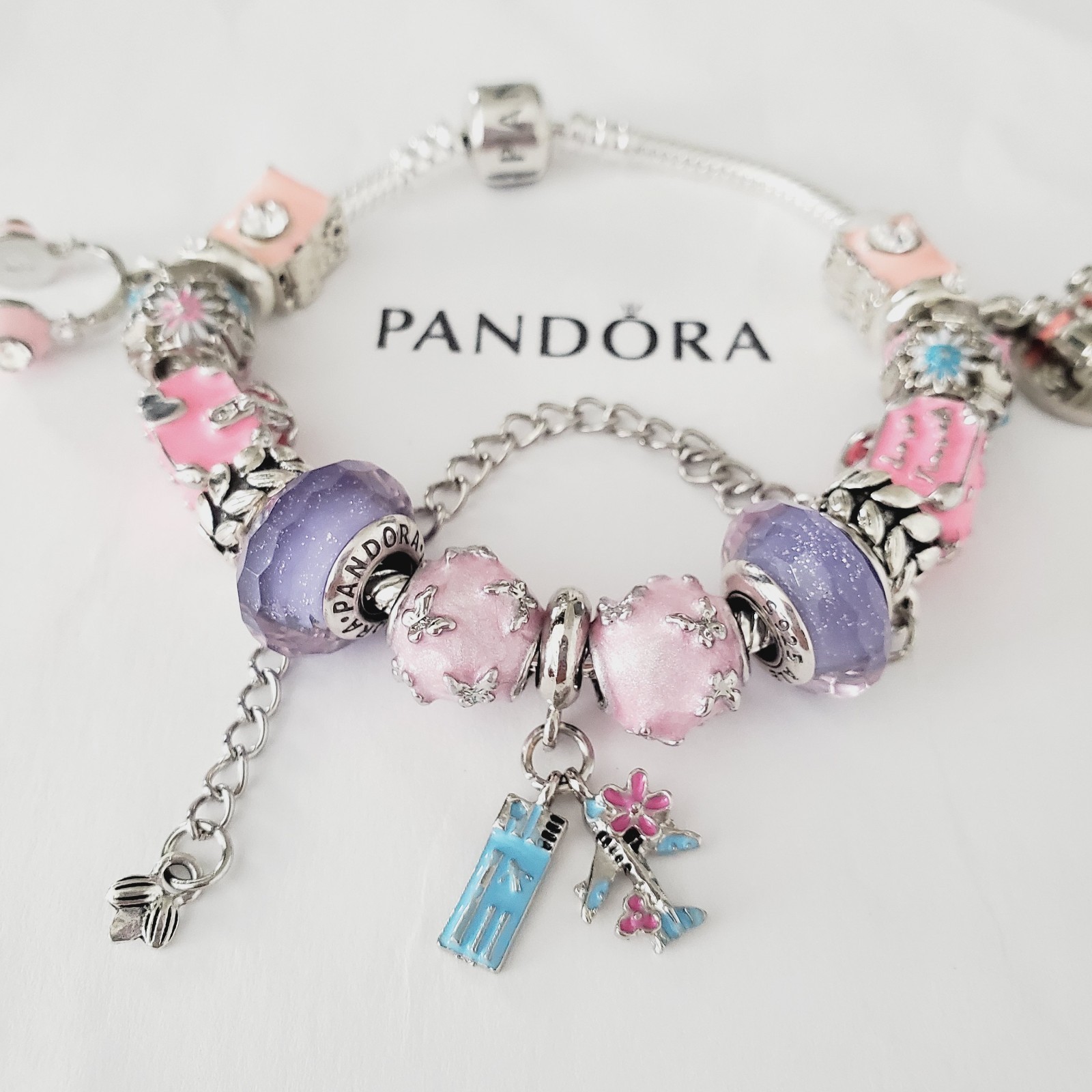 Authentic Pandora Travel Charm Bracelet Multicolor Gift Set New in Box