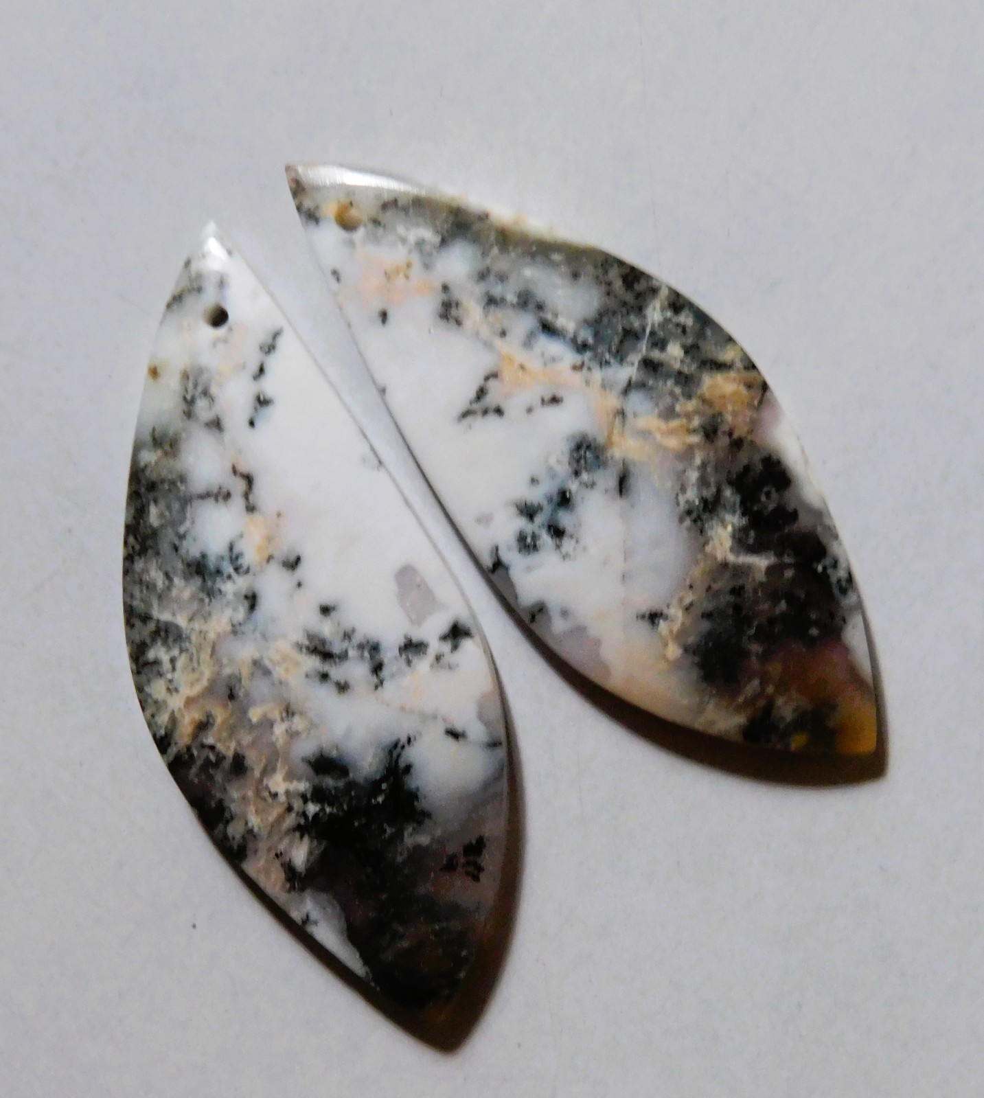30.80 Cts Natural Dendrite Agate Drilled Cabochon Match Pair Gemstone 40X16.4MM